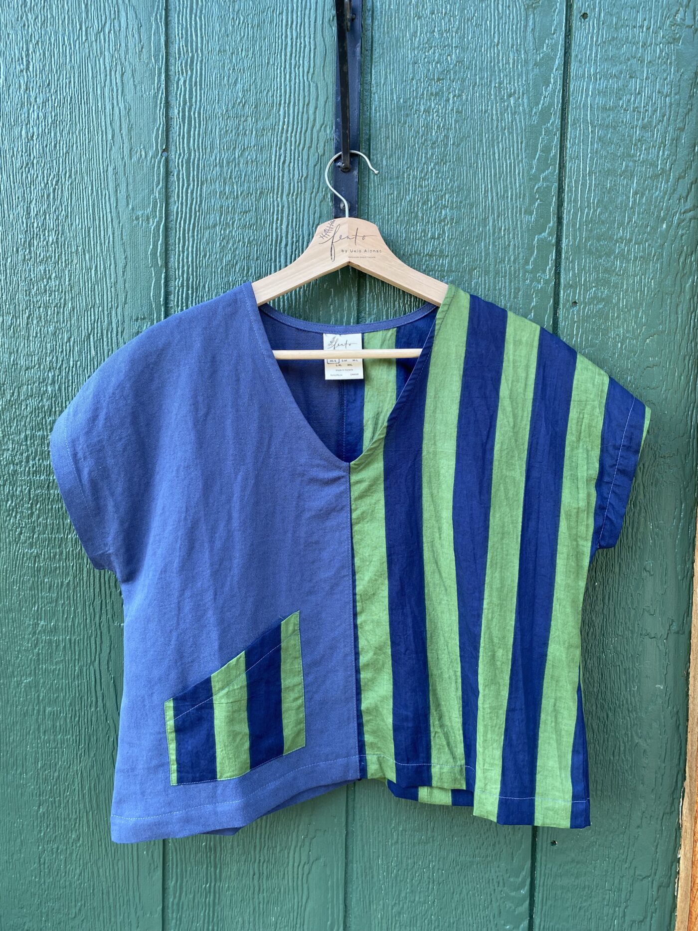 Meiga Top Denim/stripes blue and green