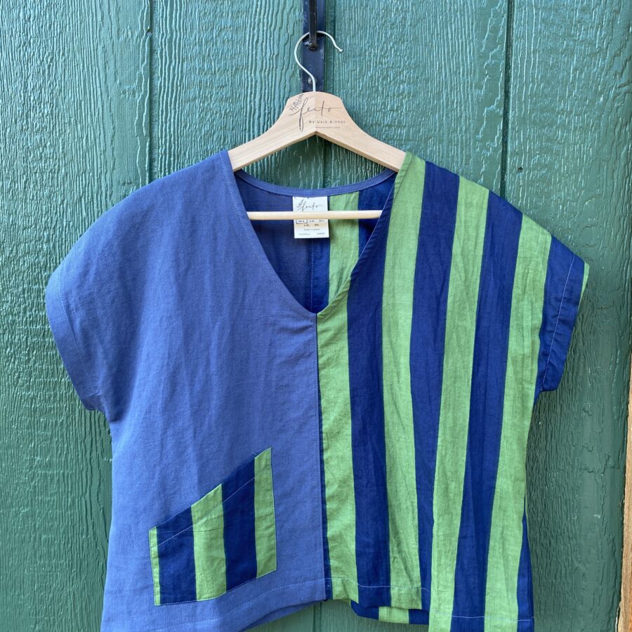 Meiga Top Denim/stripes blue and green