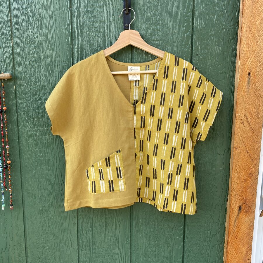 Meiga Top Pistacchio/mustard-black&cream