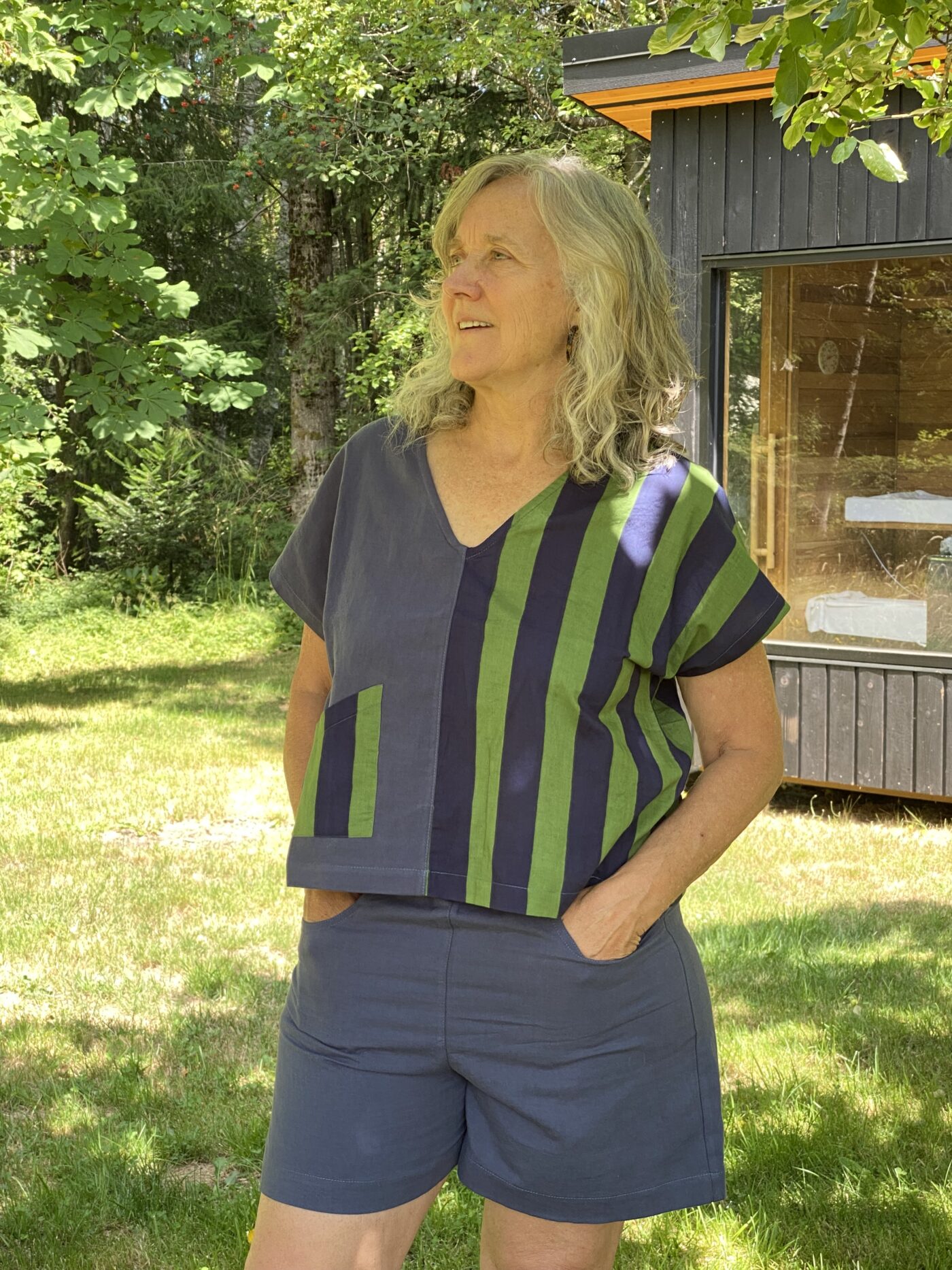 Meiga Top Denim/stripes blue and green - Image 5